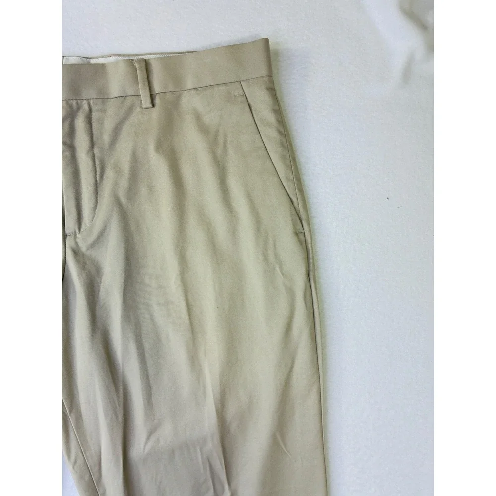 Express Photographer Mens Tan Khaki Flat Front Chino Trousers Dress Pants 33x30